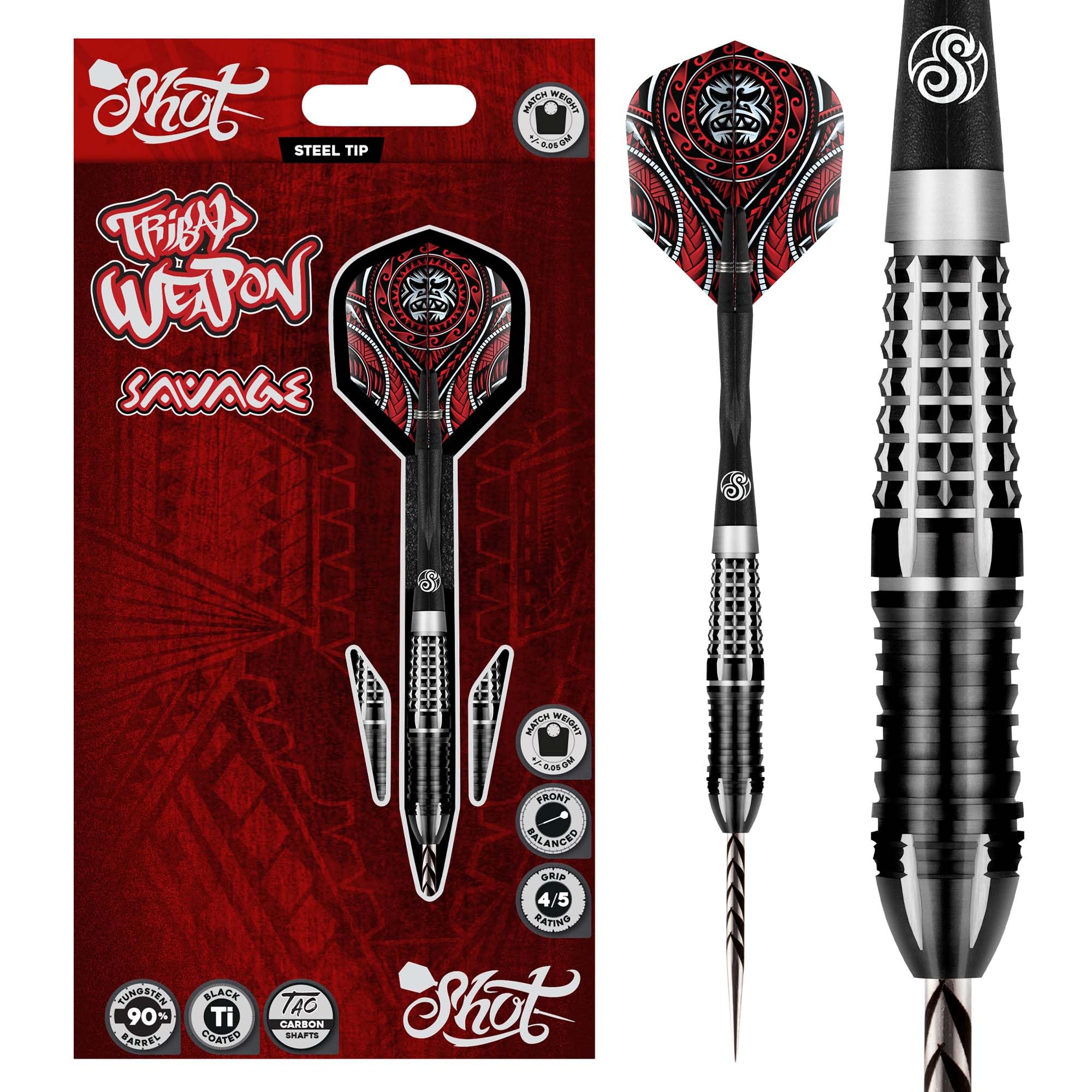 Shot! Tribal Weapon Savage 90% Tungsten Barrels Steel Tip Darts 24 g Professional Darts for Bristle Dartboard