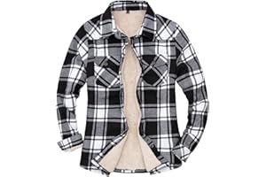 ThCreasa Womens Sherpa Lined Flannel Jacket with Hand Pockets, Plaid Button Down Fuzzy Shirt Jackets
