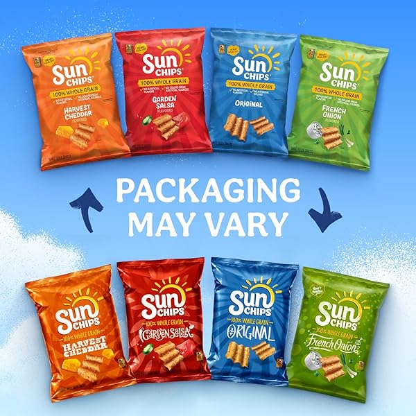 SUNCHIPS 100% WHOLE GRAIN CHIPS, VARIETY PACK, 1 OZ BAGS, PACK OF 40, NO ARTIFICIAL FLAVORS, COLORS