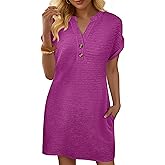 ANRABESS Womens Summer Dresses Casual Short Sleeve V Neck Textured Cute Mini Tshirt Dress 2026 Spring Beach Shift Sundress
