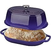 VORRINGARD Enameled Cast Iron Dutch Oven Pot with Dome Lid, Oval Bread Oven for Homemade Sourdough Bread Baking, Oven Safe up to 500°F, 6 Quart, Purple