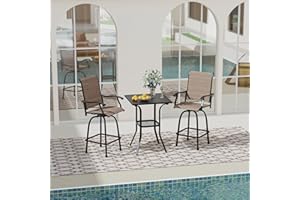 VICLLAX 3 PCS Outdoor Patio Swivel Bar Set, Outdoor Dining Set with 2 Swivel Bar Stools and 1 Square Table with Umbrella Hole for Backyard Garden Deck, Black