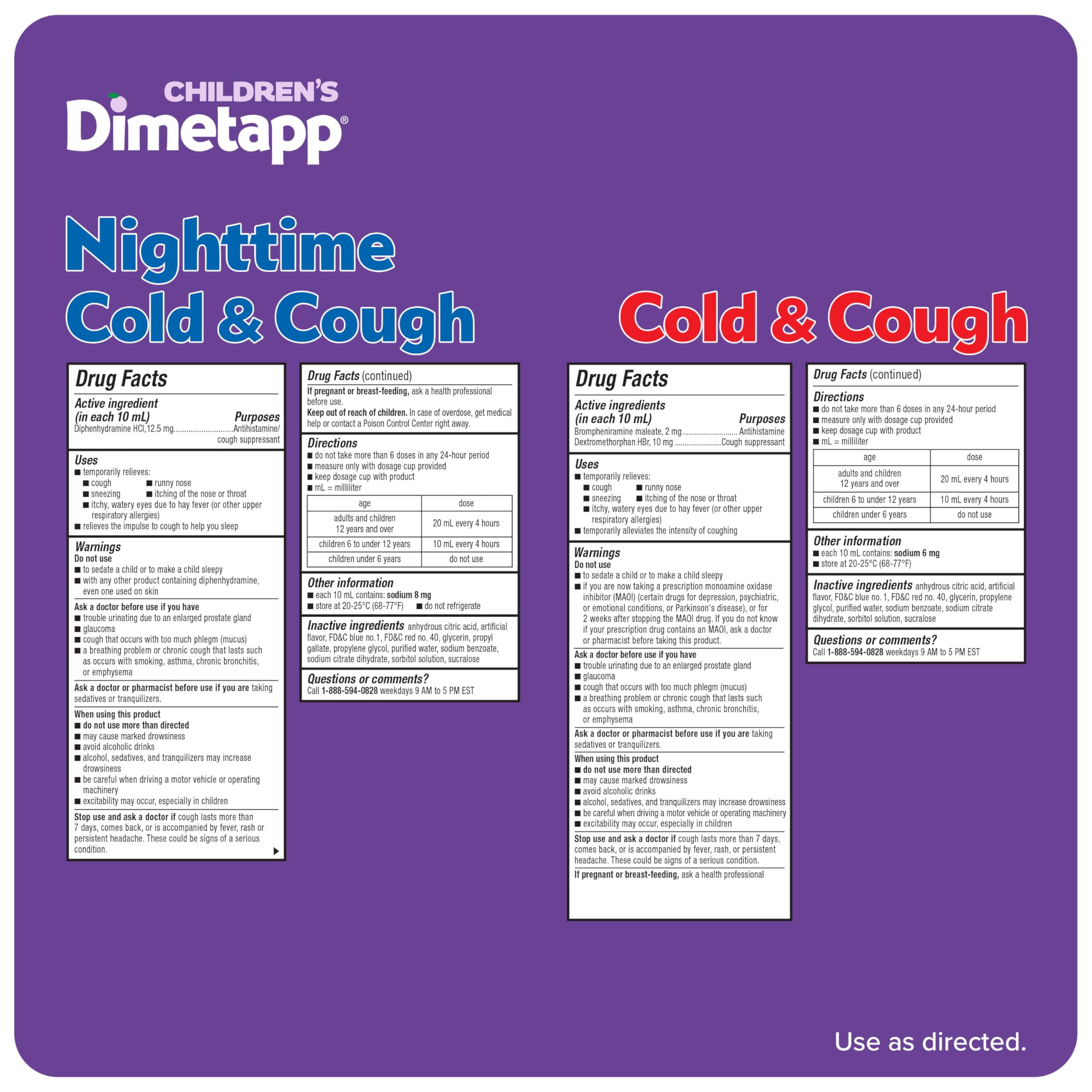 Children's Dimetapp Cold & Cough Value Pack, Antihistamine, Cough Suppressant, Grape Flavor, (2) 4 Oz Bottles – Packaging May Vary.