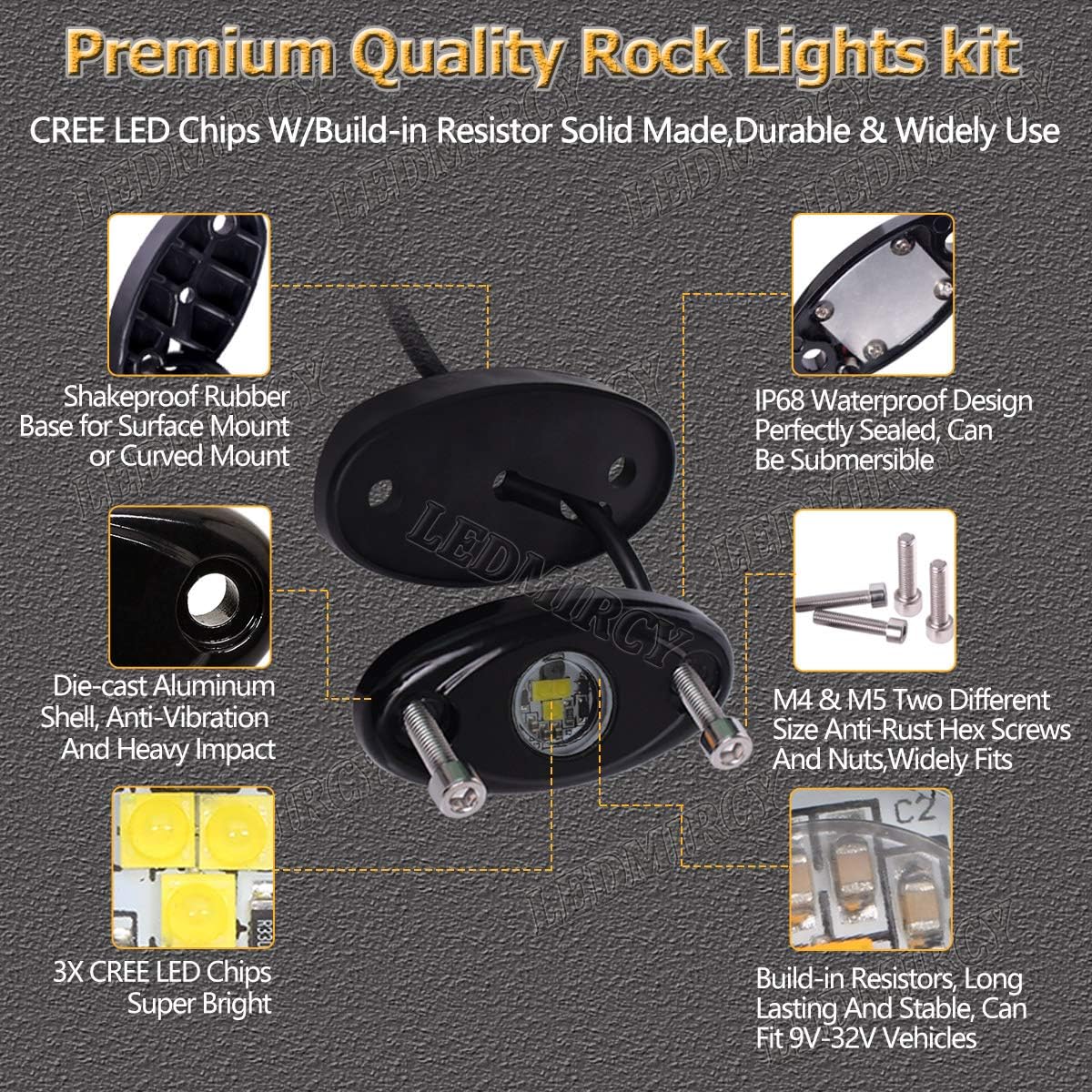 LEDMIRCY LED Rock Lights White Kit 8PCS for Off Road Truck Car Boat ATV SUV Waterproof High Power Underbody Neon Trail Lights Underglow Lights Interior Exterior Shockproof(8PCS-White): Automotive