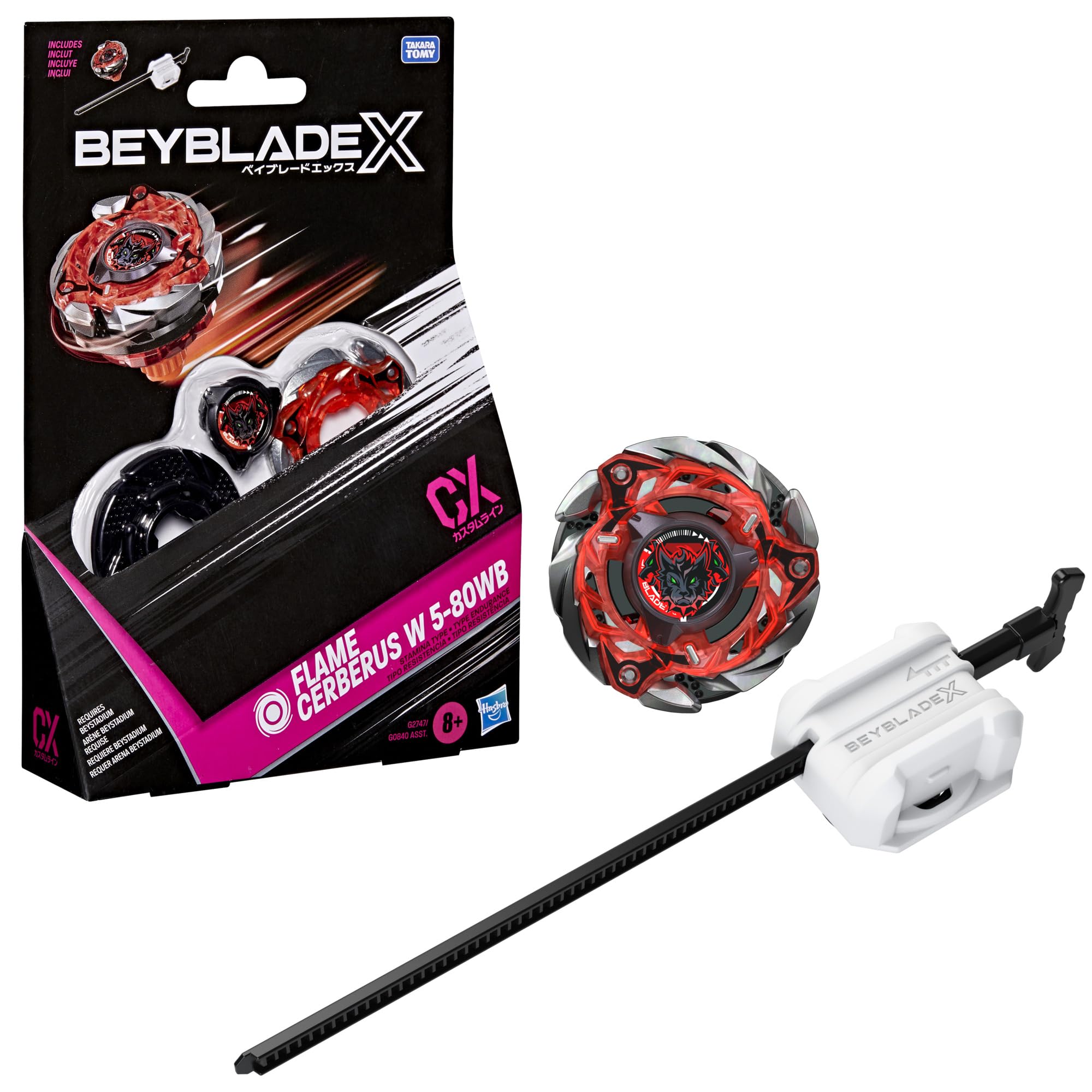 BEY BLADE X Flame Cerberus W 5-80WB CX Starter Pack Set, Takara Tomy Stamina Type Top and Launcher, Battling Tops Game Toys, Ages 8+