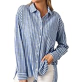 IYICLOTH Striped Button Down Shirts for Women Business Casual Collared Tops Loose fit Long Sleeve Office Work Blouses
