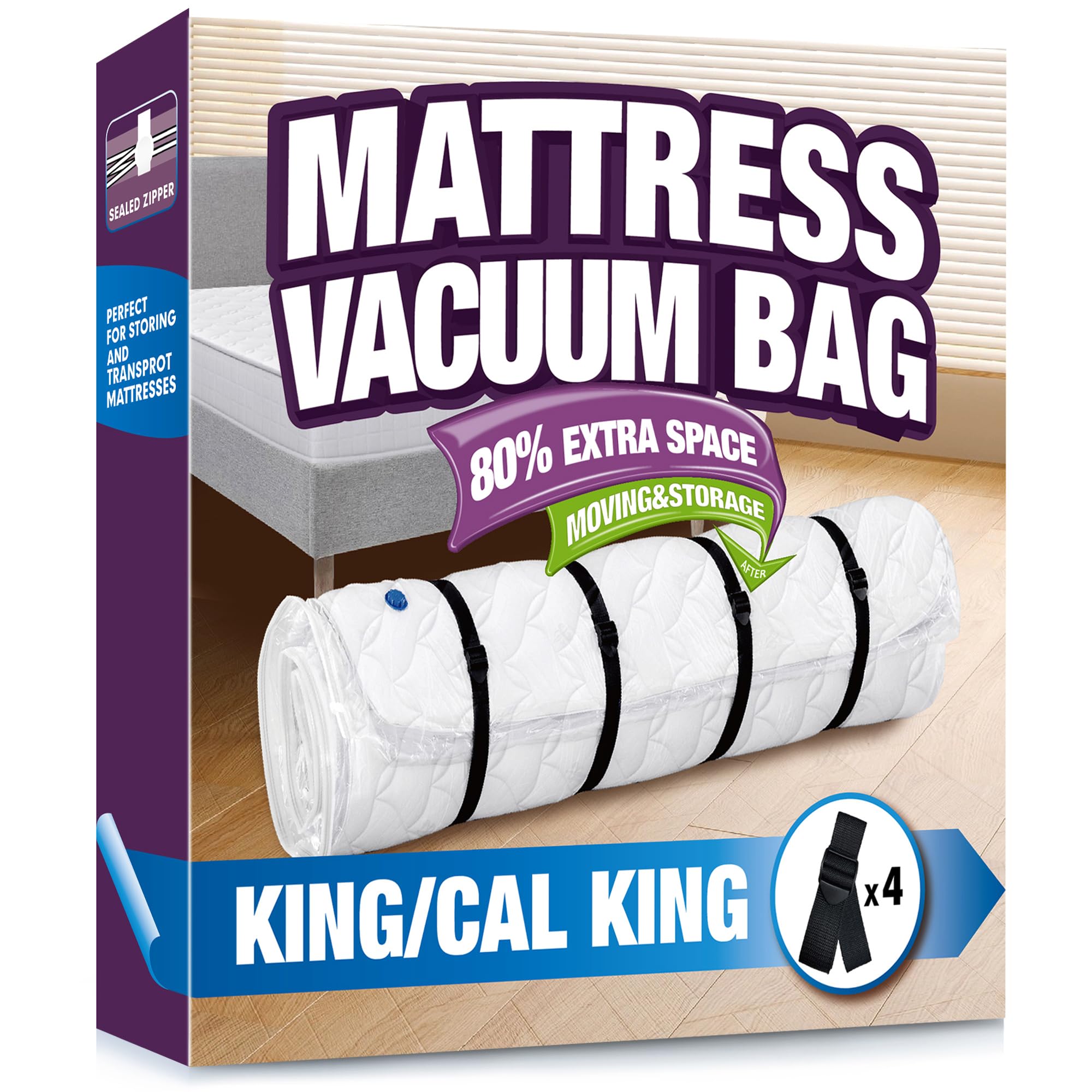 Photo 1 of Vacuum Mattress Bag for Memory Foam and Latex with Black Band, Ideal for Convenient Moving, Storage and Transportation (King/California King)