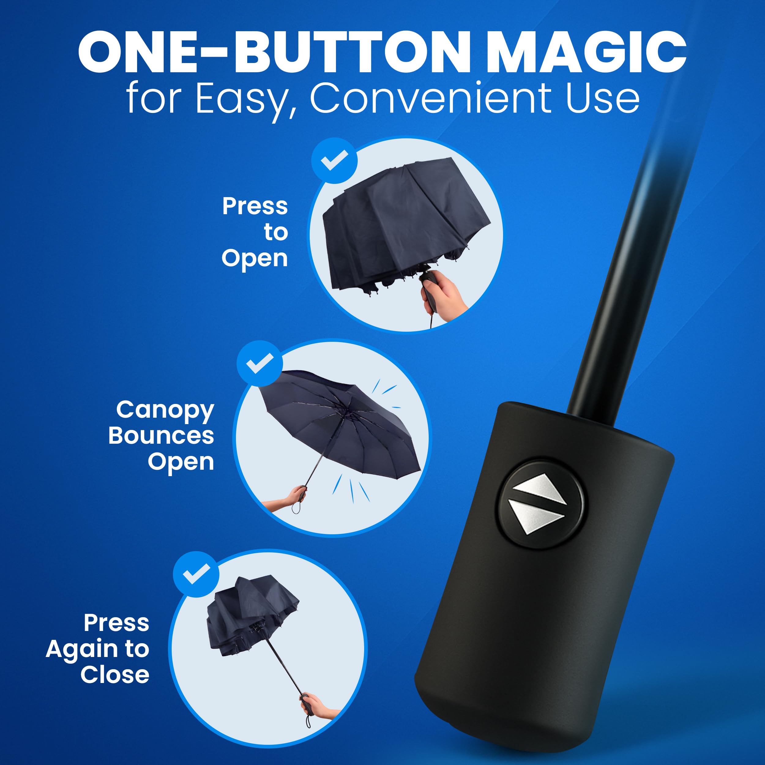 Rain-Mate Windproof Compact Umbrellas for Rain - Strong Reinforced Fiberglass Rib Design & Auto Open & Close - Portable Folding Travel Umbrella - Lightweight & Packable for Women & Men, Easy Collapse