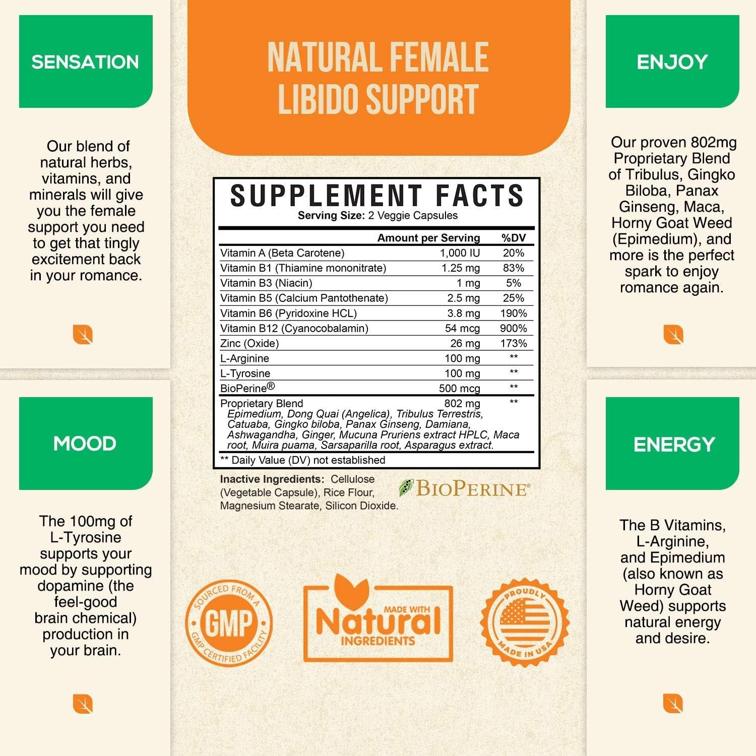 Female Libido Supplement Pills with Maca, Tribulus & Horny Goat Weed