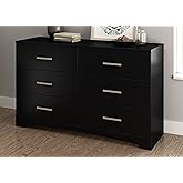 South Shore Gramercy 6-Drawer Double Dresser, Pure Black with Brushed Nickel Handles