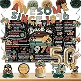 Roetyce 50th Birthday Decorations Men Women, Colorful Vintage Back in 1976 Poster Cheers To 50 Years Banner Balloons Hanging Swirls Cake Topper, Black Awesome Since 1976 Photo Backdrop Background