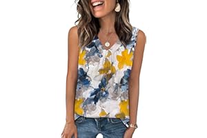 OFEEFAN Tank Top for Women Loose Fit Sleeveless Shirts V Neck Summer Clothes Ruched Women's Tees and Tanks Curved Hem