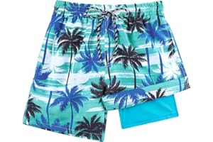 Cozople Boys Swim Trunks Compression Liner Swim Shorts Quick Dry Bathing Suit with Boxer Brief Swimwear 2-20T