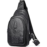 NIUCUNZH Crocodile Leather Sling Bag with Leather Strap, 3 Zipper Crossbody Shoulder Bags for Travel Hike Everyday Carry