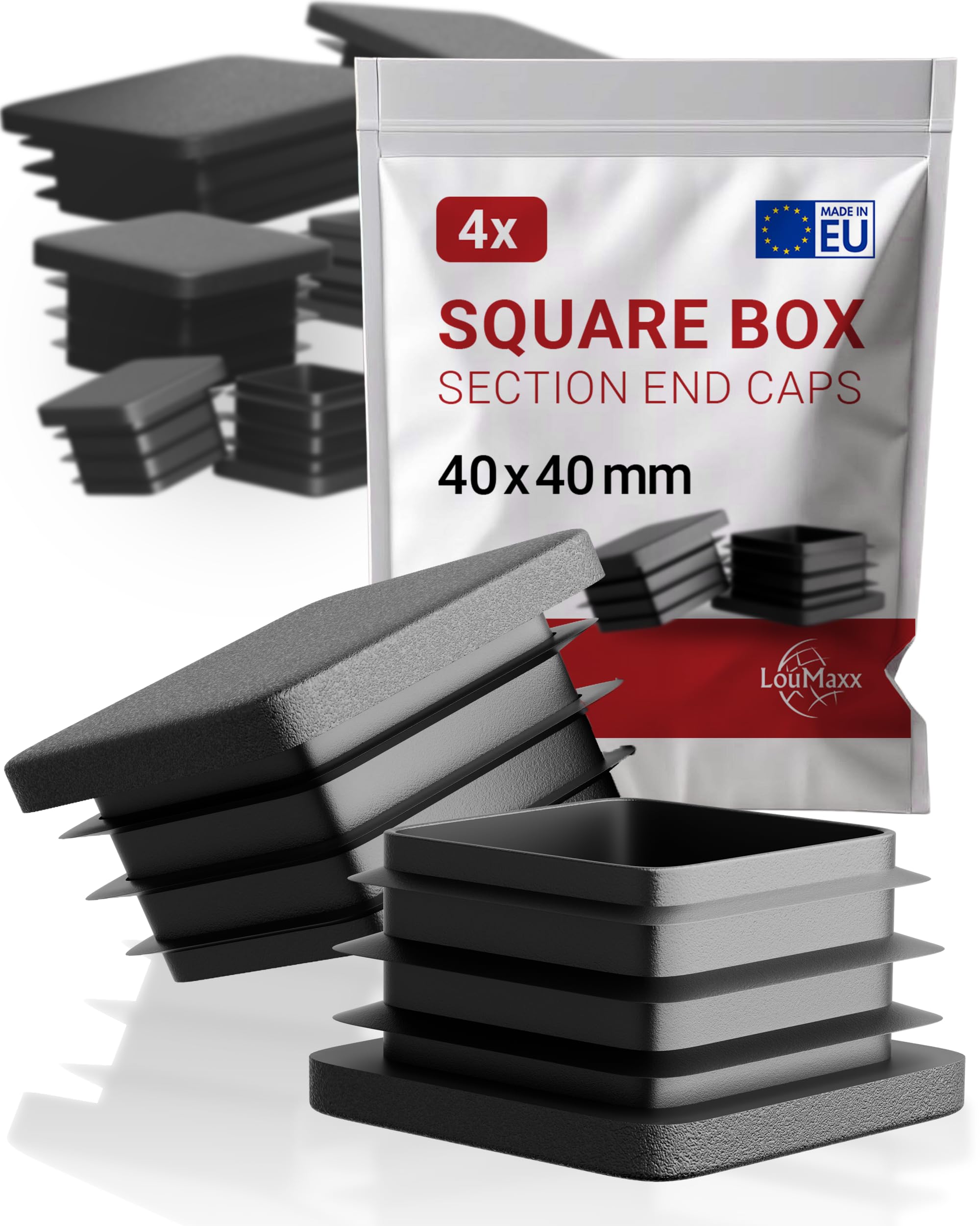LouMaxx Lamellar Plug 40 x 40 mm | Moulded Square Tube Plug Black | Fence Post Caps Made of Robust Plastic | Perfect Protection for Square Pipes — image 1
