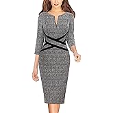 VFSHOW Womens Work Business Casual 3/4 Sleeve Slimming Fitted Front Zipper Crisscross Waist Office Party Pencil Sheath Dress