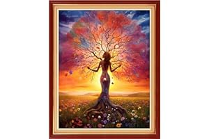 Dimensean Stamped Cross Stitch Kits Full Range of Embroidery Patterns Starter Kits for Beginners Adult or Kids DIY Cross Stitches Needlepoint Kits 11CT-Girl Magic Tree 16x20 inch