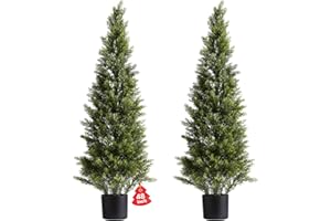 VEVOR Artificial Cedar Topiary Trees, 48 inch 2 Set Faux Pine Shrubs Plants, Fake Silk Tree Look Real, Easy Assembly for Decor Front Porch Outdoor Patio Garden Balcony Backyard Indoor Office