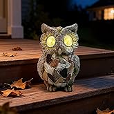 Xintim Garden Owl Statue Outdoor Decor with Solar Lights, Resin Owl Figurines for Patio Yard Porch Lawn Solar Owls Decorations Birthday Gift for Women Bird Lovers