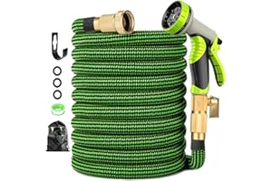 Lachesis Expandable Garden Hose, 50ft Retractable Water Hose Flexible Garden Hose with 10 Function Nozzle, 3/4" Solid Brass F