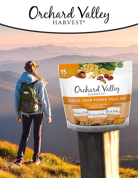 ORCHARD VALLEY HARVEST CHEESE CRISP POWER TRAIL MIX, 1 OZ BAGS (15 COUNT), SNACK PACKS, 7G PROTEIN PER SERVING, TRAIL MIX INDIVIDUAL PACKS, SNACKS FOR ADULTS AND KIDS