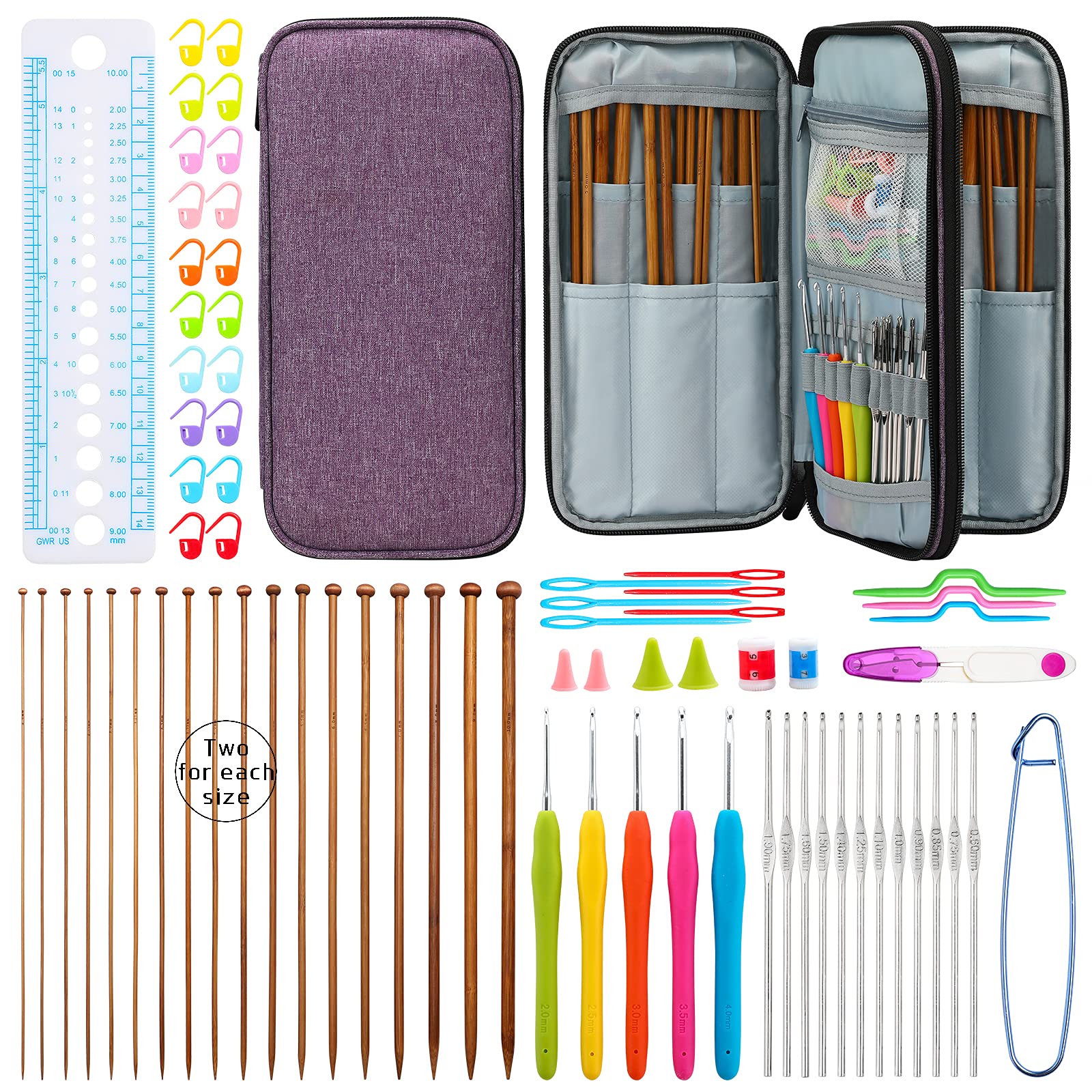 KOKNIT 36 PCS 9.65 inch Bamboo Knitting Needles Kit and17 PCS Ergonomic Crochet Hooks Set with Storage Case Bah,Knitting Supplies Crochet Tools and Accessories for Beginner — image 1
