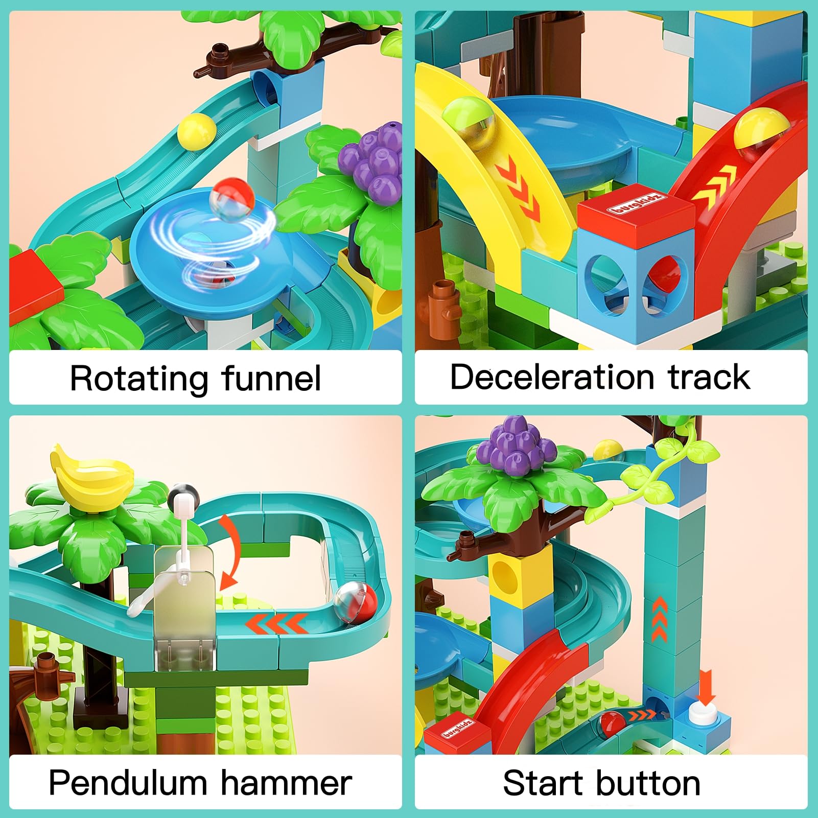 Exclusive Dinosaur Marble Run Building Blocks with Trigger Gravity Hammer Track Race, Compatible Building Brick Maze Game, STEM Educational Learning Toy Super Gift for Boys Girls Ages 4-8 (Marble Run)