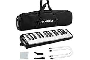 YAYUZEST 32 Keys Melodica Instrument, Soprano Melodica Air Piano Keyboard Pianica with 2 Soft Long Tubes, 2 Short Mouthpieces and Carrying Bag (Black)