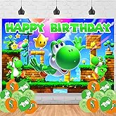 Yoshi Party Supplies5x3FT,Cartoon Yoshi Backdrop,Cartoon Theme Happy Birthday Party Banner for Boys and Girls Anime Party Decoration