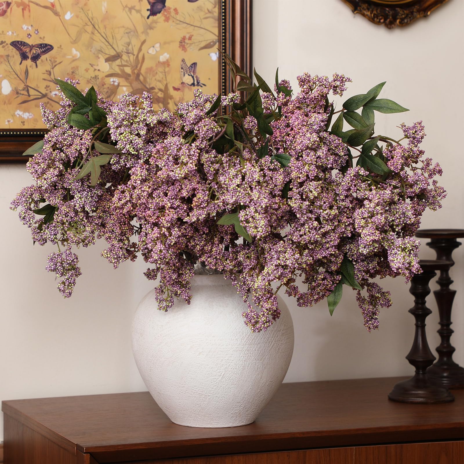 Photo 1 of Zeyune 3 Pcs Artificial Purple Berry Stem Spring Faux Flowers Picks Branches Fake Realistic Sedum Stem Spray for Wedding Holiday Seasonal Farmhouse Mantel Harvest DIY Home Decorations(42 Inch)