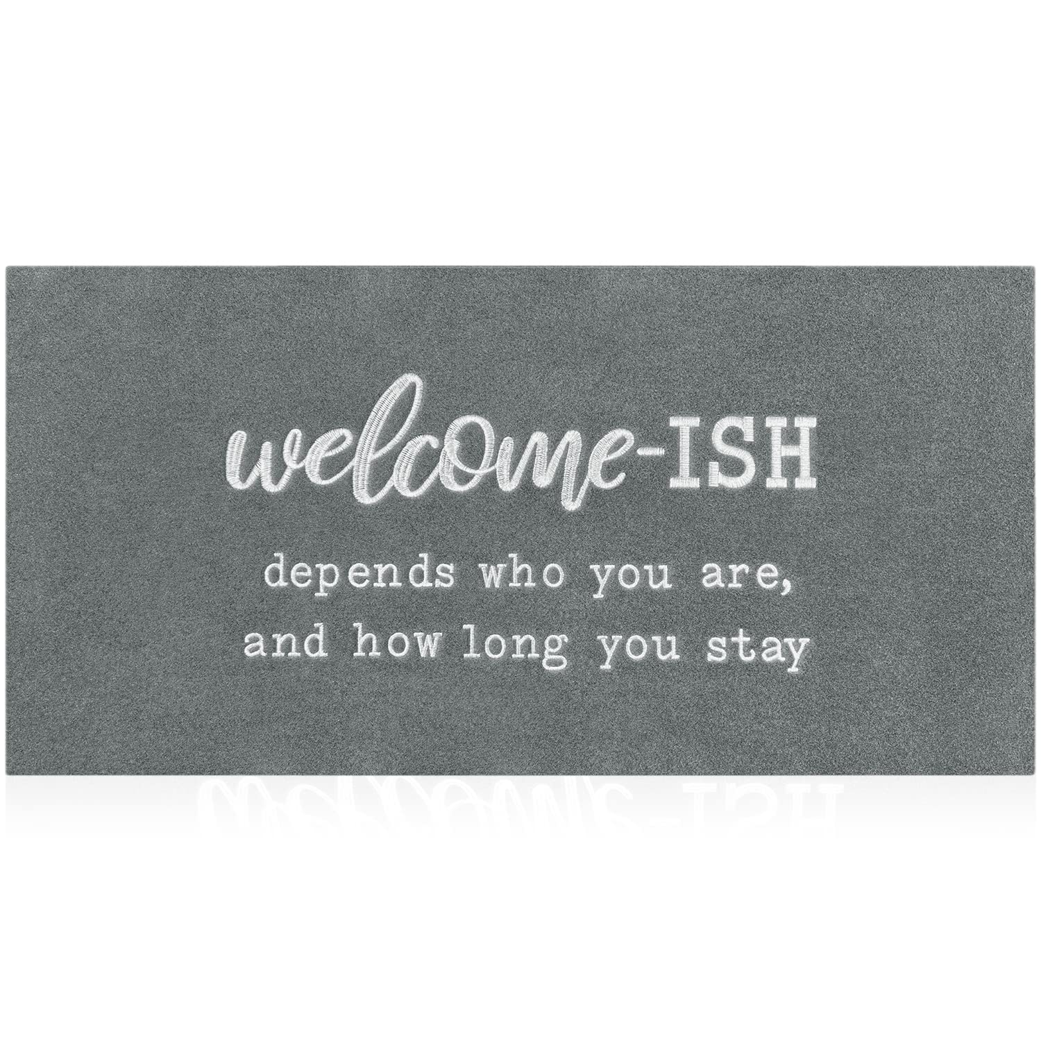 JJUUYOU Large Welcome Mats Outdoor Front Door Mat Indoor Entrance with Non Slip Rubber Back Funny Welcome-ish Rugs Durable Floor Rug for Kitchen Entryway Laundry, Light Gray 120X45CM