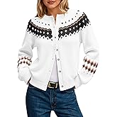 Saodimallsu Womens Fair Isle Sweater Button Up Long Sleeve Cardigans Crew Neck Open Front Knit Vintage Sweater Coats