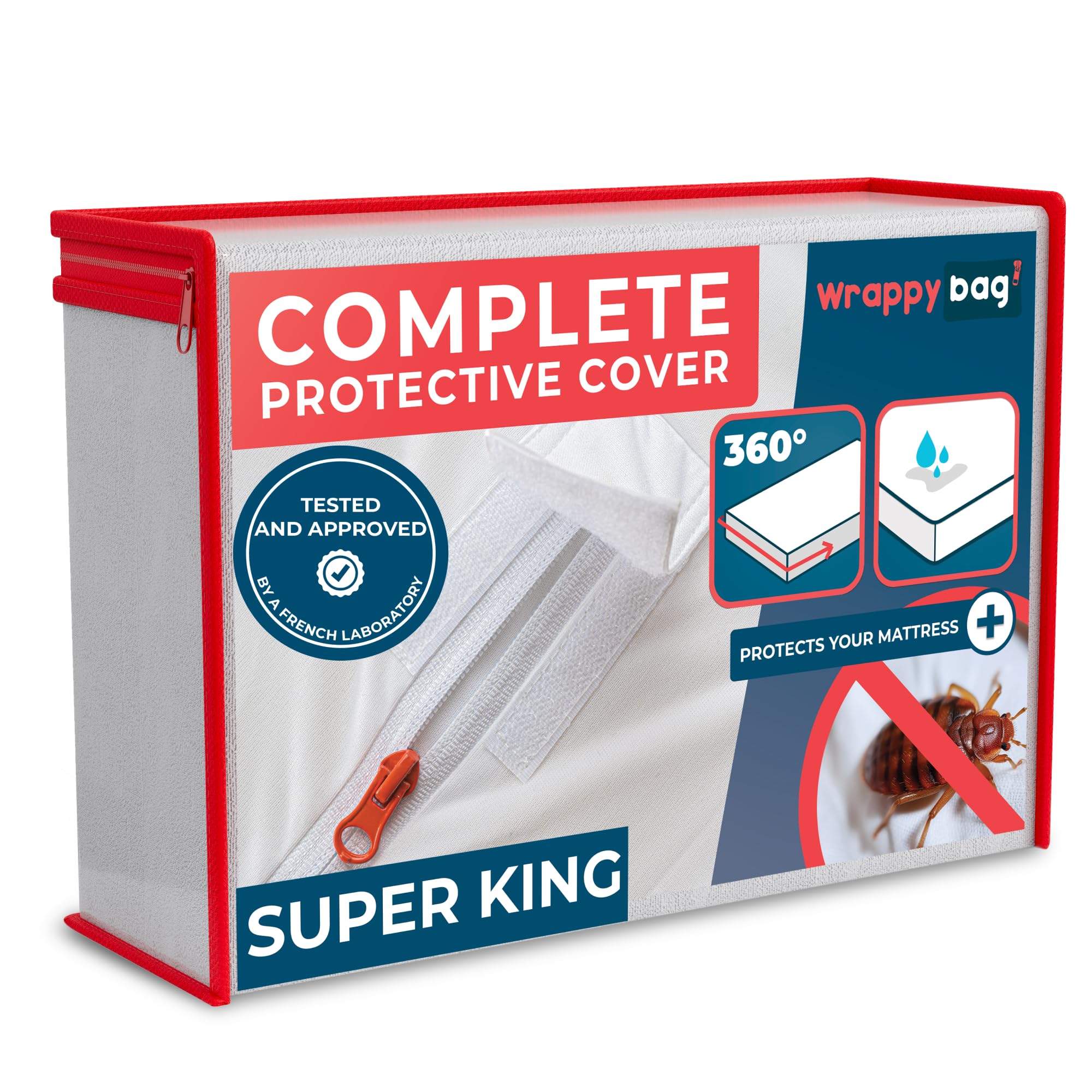 WRAPPYBAG Bed Bugs Mattress Protector - Mattress Cover - Zipped Mattress Protector - Waterproof - Cotton Surface - Super King Size