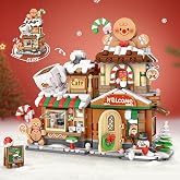 MEIEST Mini Christmas City Shop Street View Building Blocks Set,Simulation Foldable Architecture Collection Construction Building Bricks Toy,Home Decor (Gingerbread Cafe)