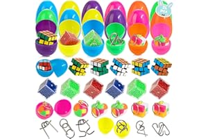THIGREACT Easter Basket Stuffers - 24 Pack Prefilled Easter Eggs Bulk - Contains 4 Types of Brain Teaser Puzzles, Easter Egg Fillers with Toys Inside for Easter Egg Hunt, Easter Gifts for Kids Teens Adults