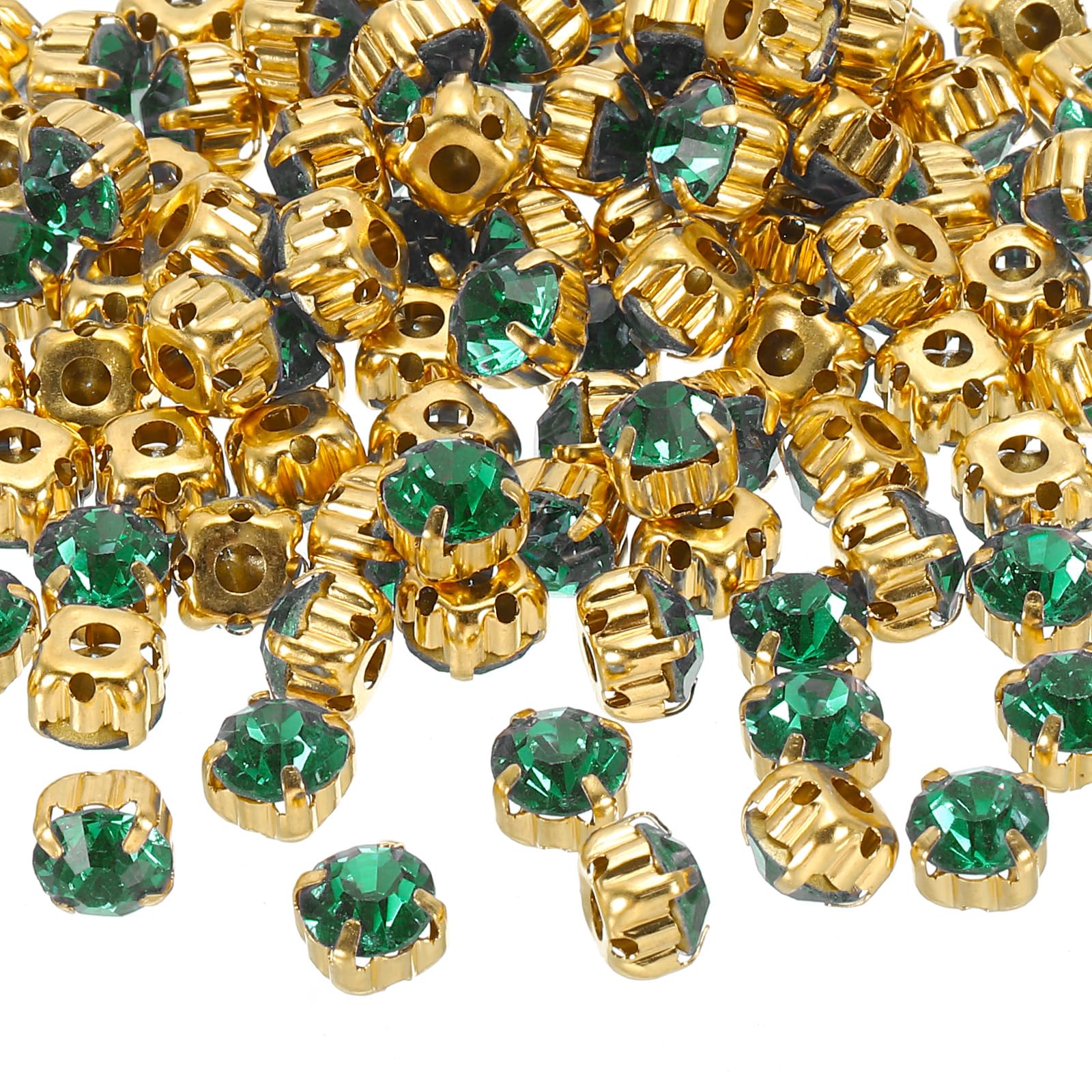 PATIKIL 7mm Claw Sew on Rhinestones Crystals, 100 Pcs Glass Metal Flatback Base Flower Claw Gems Crafts Sewing for Shoes Dress Clothes Needlework Belt Sewing Accessories Dark Green