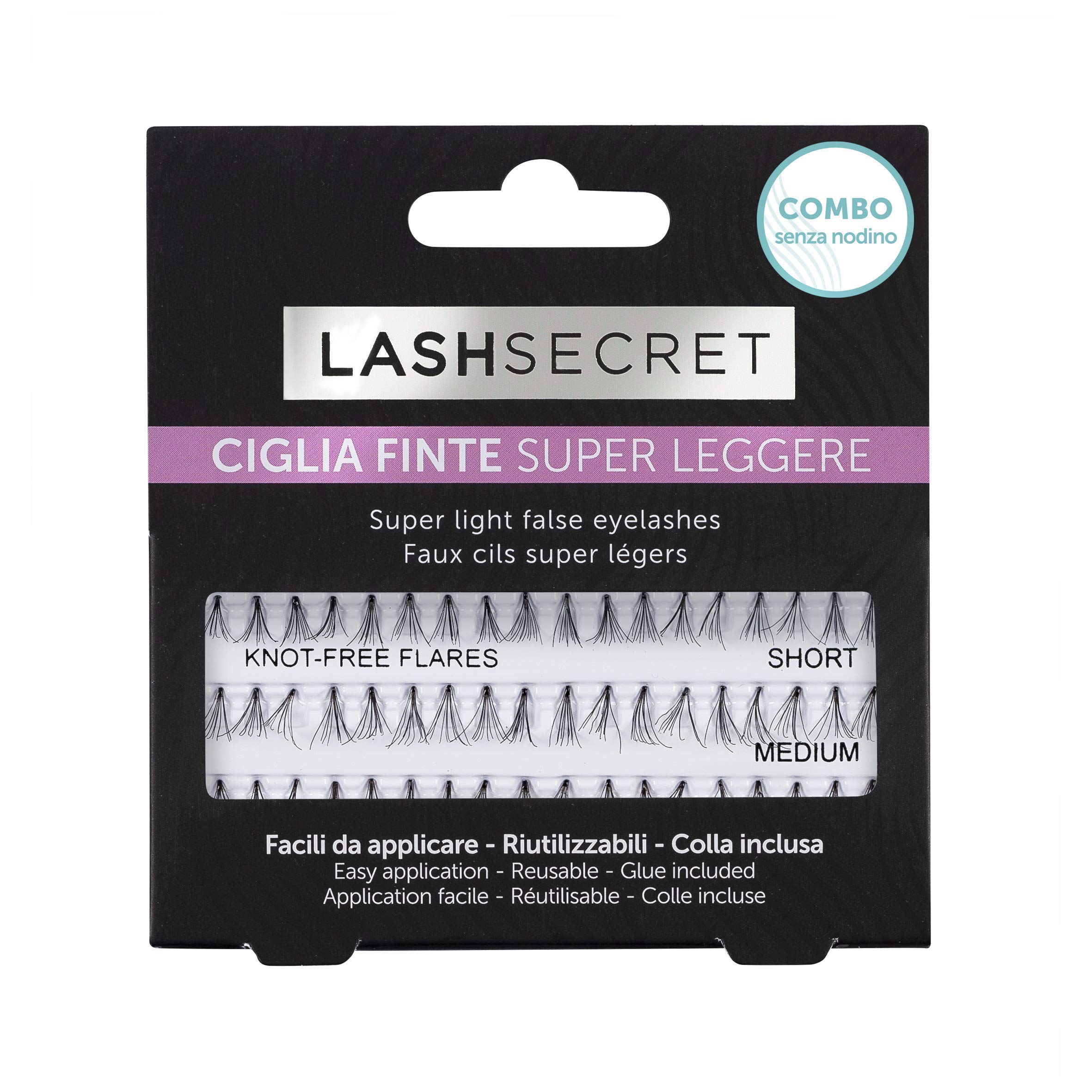 Lash Secret Individual - False Eyelashes in Clusters in Various Lengths - Glue Included - Combo Individual Lashes without Knot