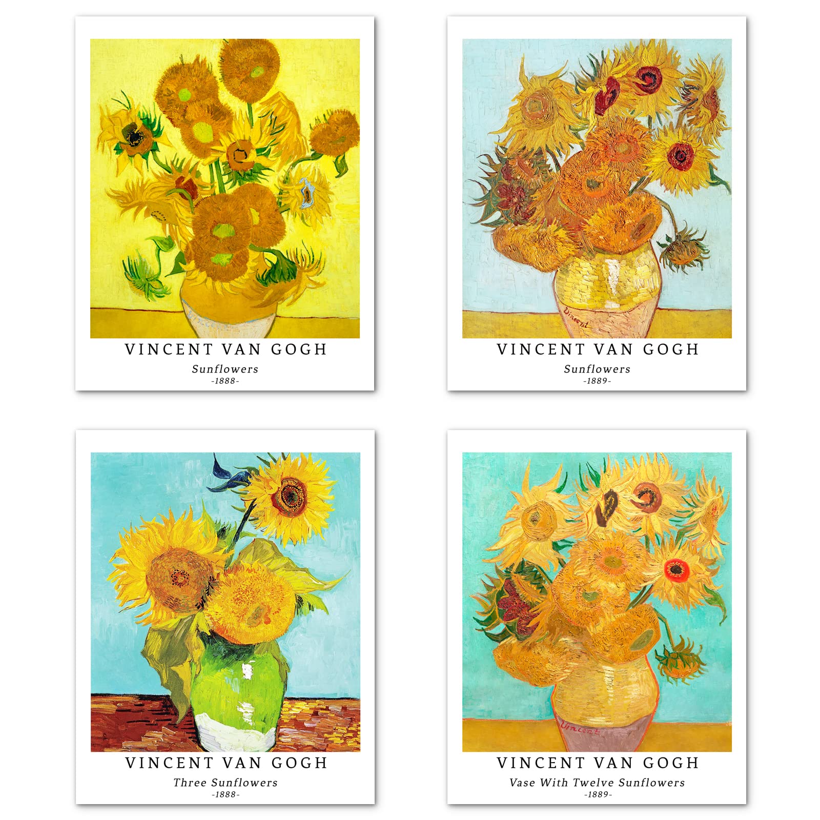 Berkin Arts Wall Art Unframed Prints Giclee Art Paper Set of 4, 11x14 inch Flower Artwork, Indoor Decoration Botanical Floral Illustrations Blossom Sunflower MulticolorVincent Van Gogh Paintings