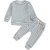 ChuYuKu Baby Girl Boy Clothes Set Toddler Fall Winter Outfit 2 Piece Striped Long Sleeve Shirt & Pants with Pockets