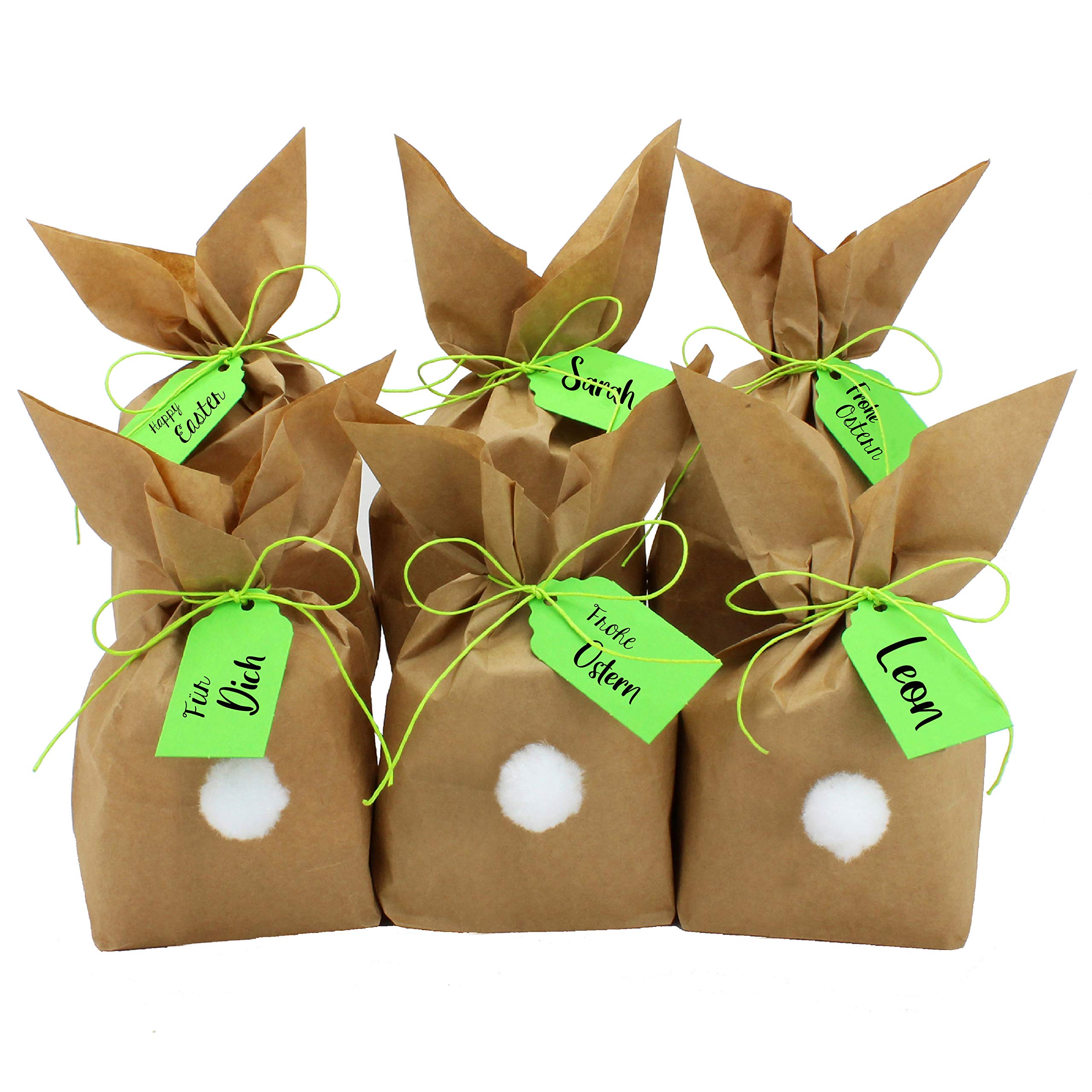 Papierdrachen 12 Easter Bunnies to make and fill yourself - Creative gift for Easter with 12 paper bags, string and pompons - for children