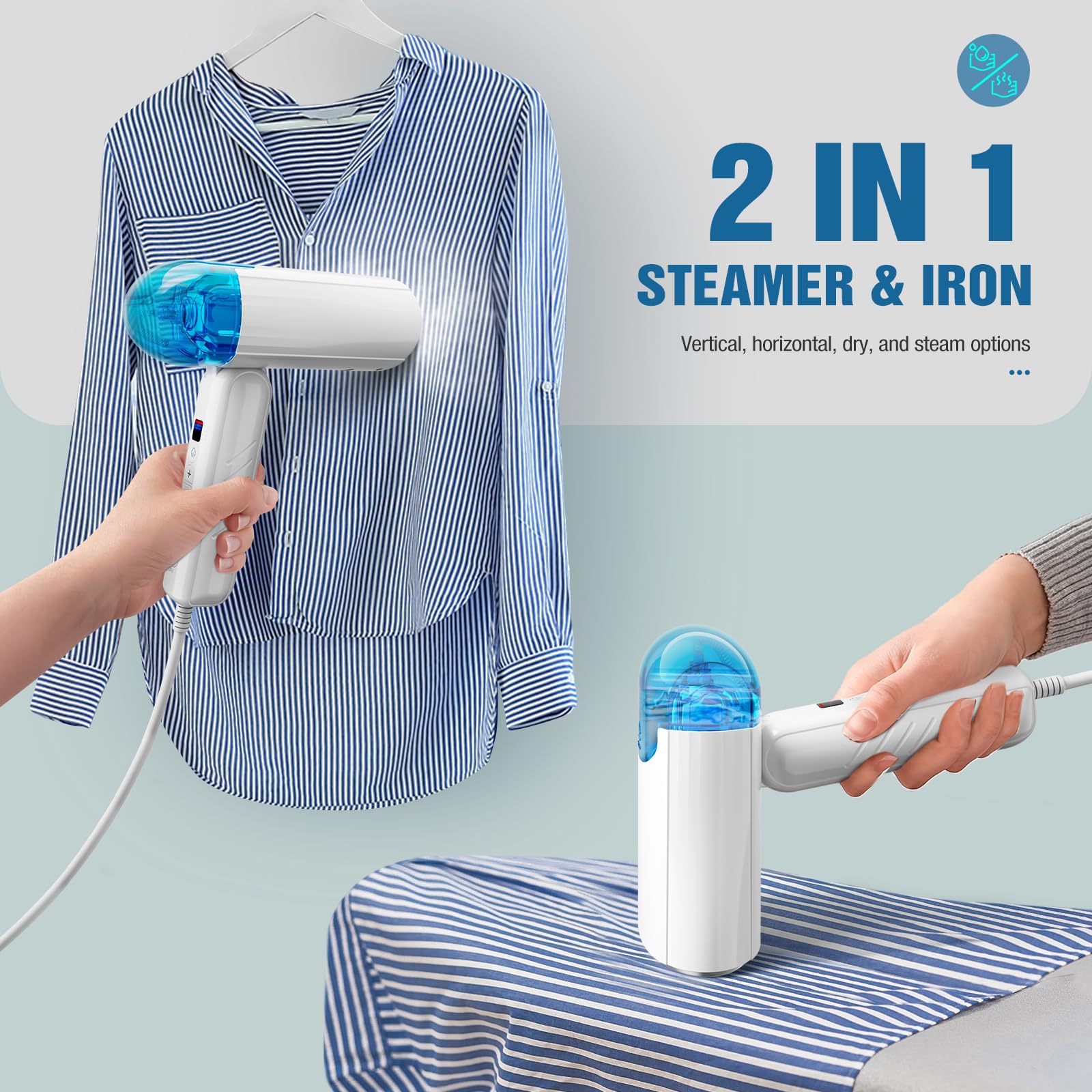TYY Travel Steamer for Clothes with Dual Voltage 100-240V, Foldable Clothes Steamer Fabric Wrinkle Remover, Portable Handheld Garment Steamer and Steam Iron 2-in-1 for Worldwide Traveling