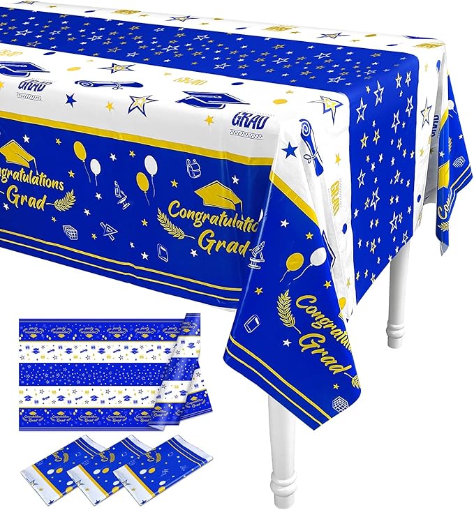 Package included 3 x Graduation party blue tablecloth. Perfect