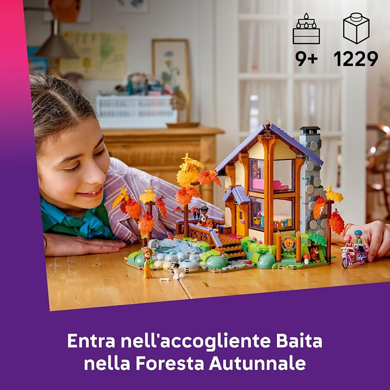 Friends Baita nella Foresta Autunnale - Miniatura da Costruire di Casa Giocattolo con 4 Mini Bamboline, 2 Animali Domestici e Accessori - Regalo di Compleanno per Bambine da 9 Anni in su - 42705