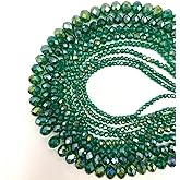 CrzBeadss 780Pcs Briolette Glass Beads for Jewelry Making, 3/4/6/8/10mm Faceted Crystal Loose Beads Bulk for Bracelets, Earrings, Wind Chimes, Suncatcher, Curtains, Peacock Green AB Color