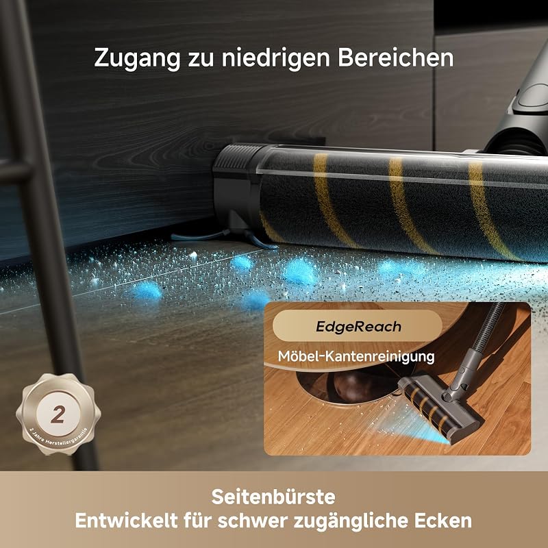 R30 Akku Staubsauger,22000Pa/190AW Saugkraft, EdgeReach-Seitenbürste