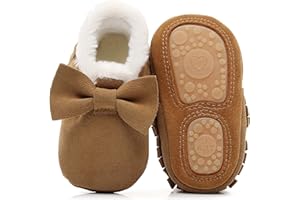HONGTEYA Baby Moccasins with Fur Fleece Rubber Soles Warm Snow Boots Leather Baby Shoes for Boys Girls…