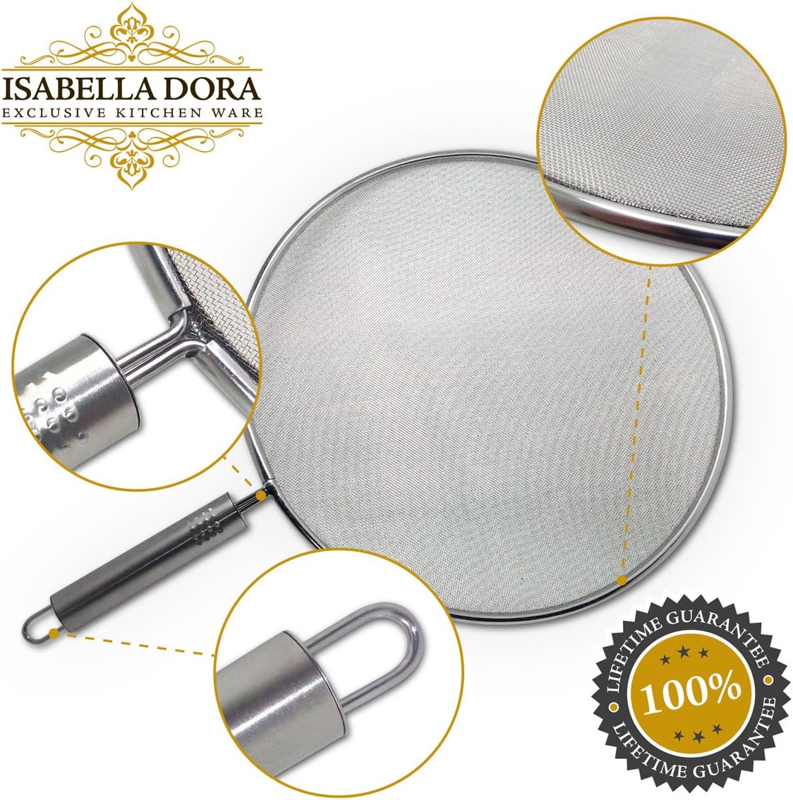 Splatter Screen – Splash Guard by Isabella Dora Doubles as Strainer Pot Rest for Cooking