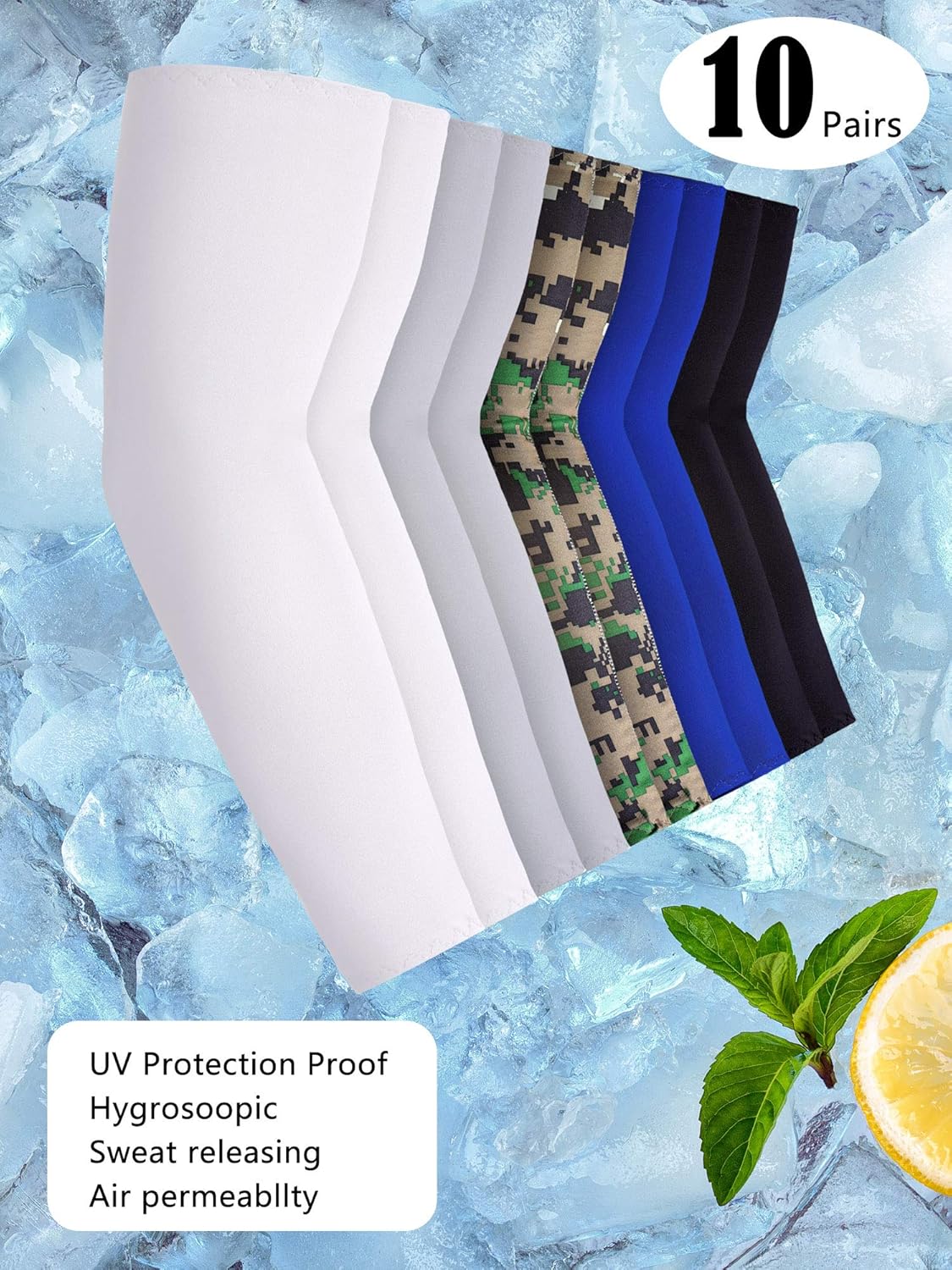Boao 10 Pairs UV Protection Cooling Arm Sleeves Anti-Slip Ice Silk Arm Cover for Men (Classic Colors): Clothing