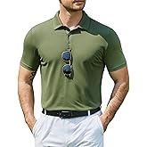 COOFANDY Polo Shirts for Men Casual Work Summer Collar T-Shirts Dress Button Polo Classic Basic Golf Tees Army Green