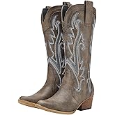 HISEA Rollda Cowboy Boots for Women, Cowgirl Boots, Comfortable Western Boots with Pointed Toe Stitched Embroidery for Country Concert Dancing Wedding Traveling Daily Outfits